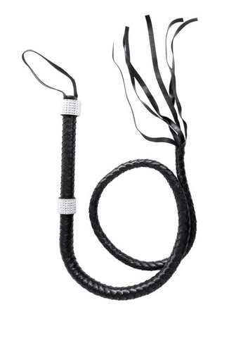Black Rhinestone Handle Braided Whip with Wristlet for Adults Whips & Paddles