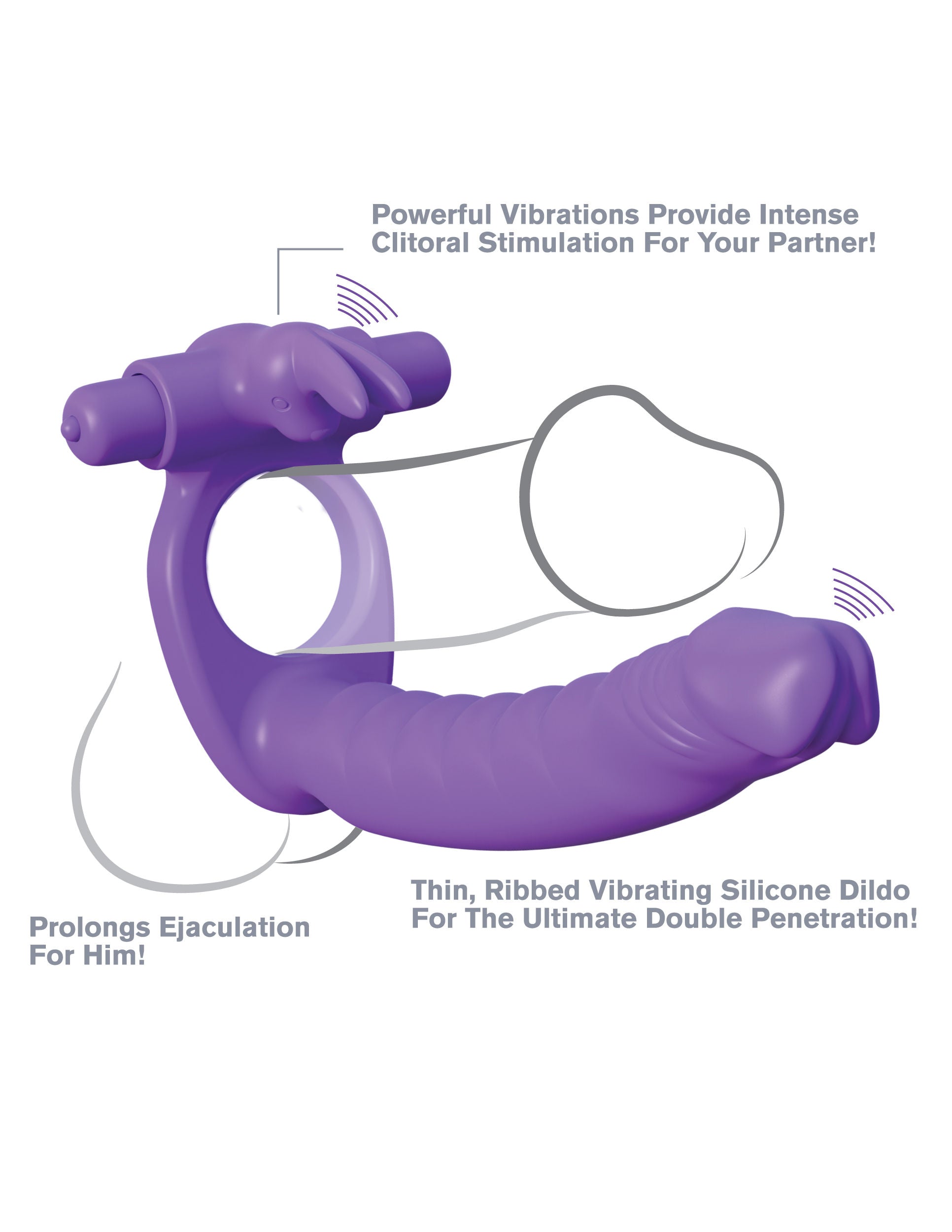 Fantasy Silicone Double Penetrator Rabbit Cockring in Purple COCK RINGS