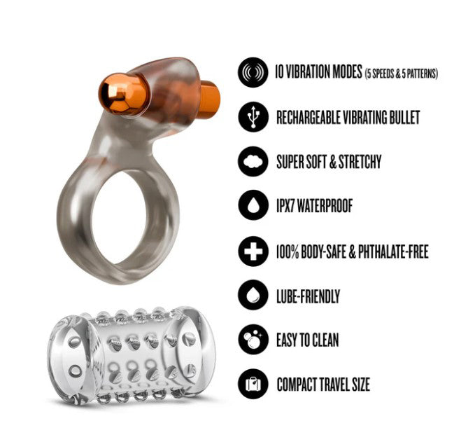 Stay Hard Vibrating Cock Ring Set With Textured Sleeve – Vibrating Cock Ring > Cock Ring > Vibrating