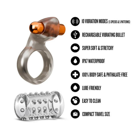 Stay Hard Vibrating Cock Ring Set With Textured Sleeve – Vibrating Cock Ring > Cock Ring > Vibrating