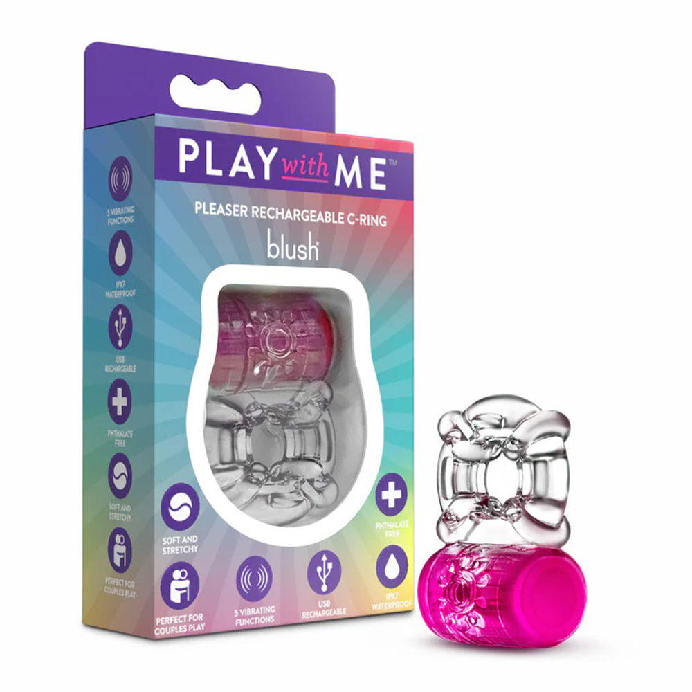 Play With Me Pleaser Rechargeable Vibrating C-Ring Pink Pink Cock Rings Vibrating