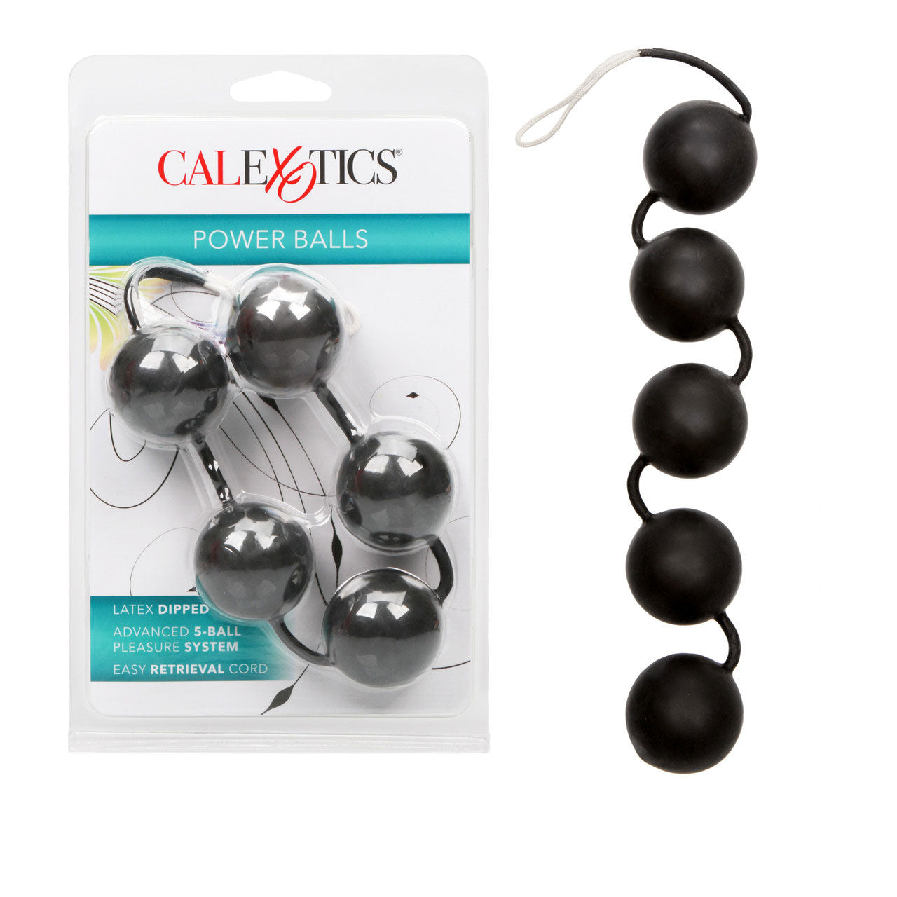 CalExotics Power Balls Black Latex Dipped 5-Ball Pleasure System with Easy Retrieval Cord 1.25 Inch Diameter > Sex Toys For Ladies > Kegel Exercise
