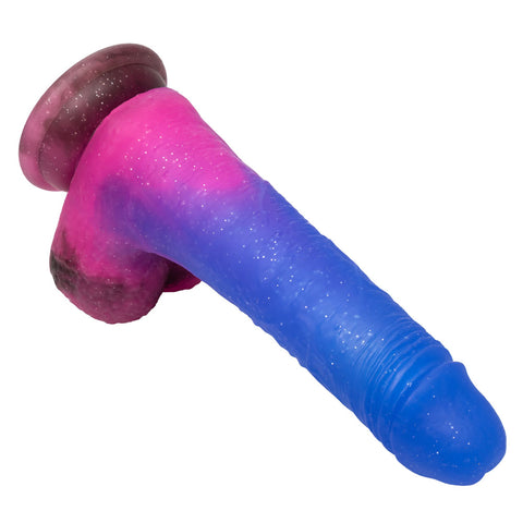 Naughty Bits Ombre Hombre Vibrating Dildo Blue to Pink Gradient with Glitter Finish and USB Rechargeable Dongs Neutral