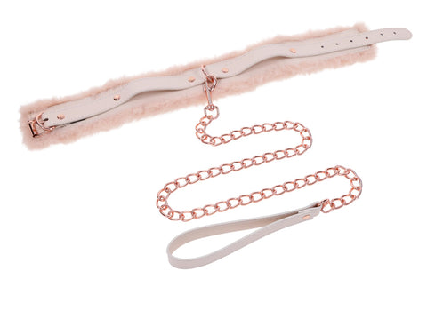 Peach Faux Fur Collar And Leash Set With Rose Gold Luxury > Bondage Gear > Collars
