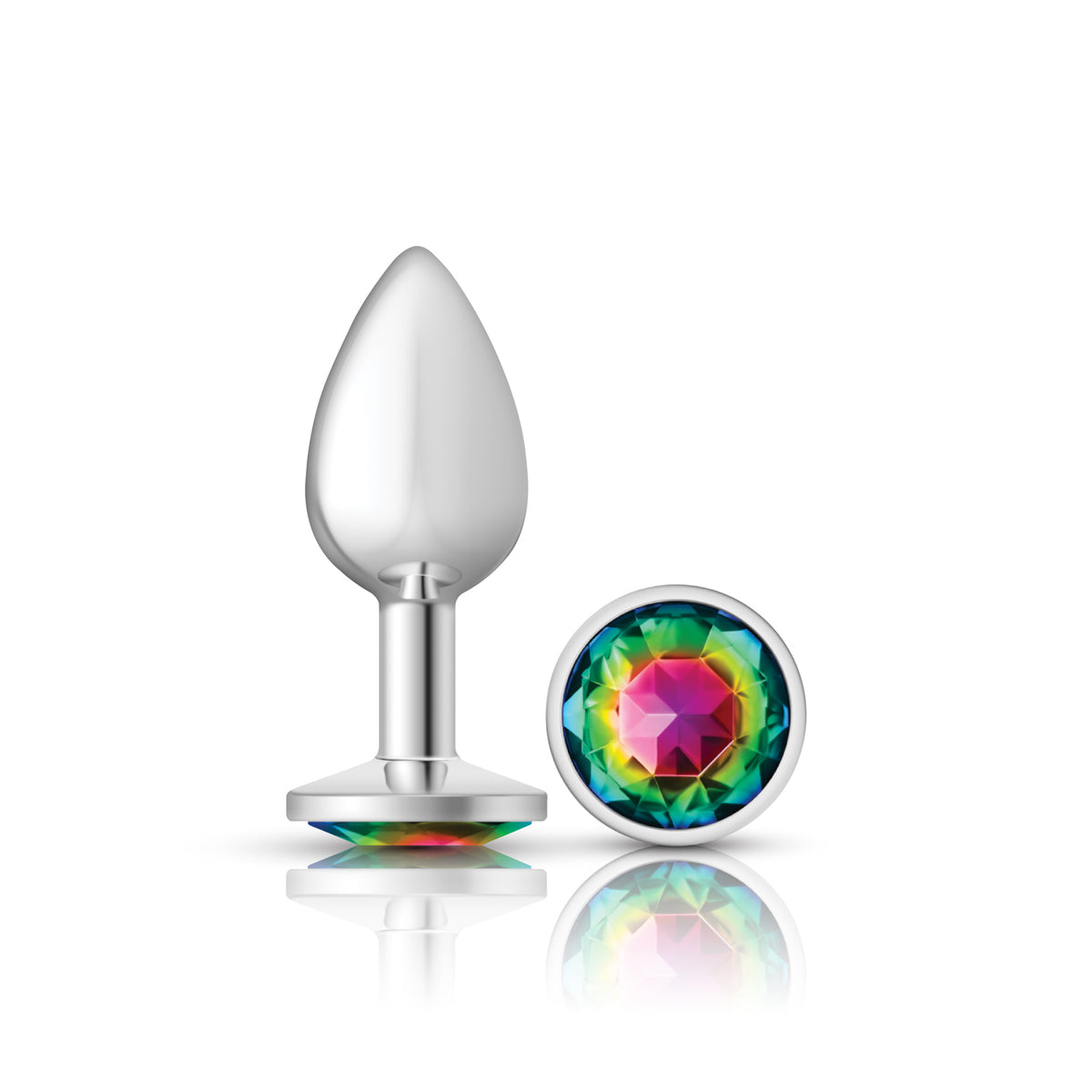 Cheeky Charms Silver Round Butt Plug with Rainbow Jewel Small (6.78cm) Multi Small > Anal Range > Jewel Butt Plugs