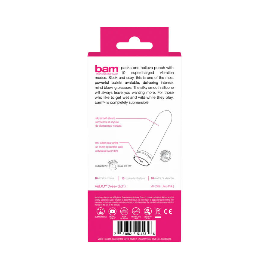 VeDO Bam Bullet Vibrator With 10 Vibration Modes > Vibrators > Mini Vibrators
