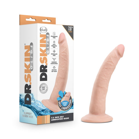 Dr Skin Glide 7.5 Inch Self Lubricating Realistic Dildo Vanilla Dongs Realistic