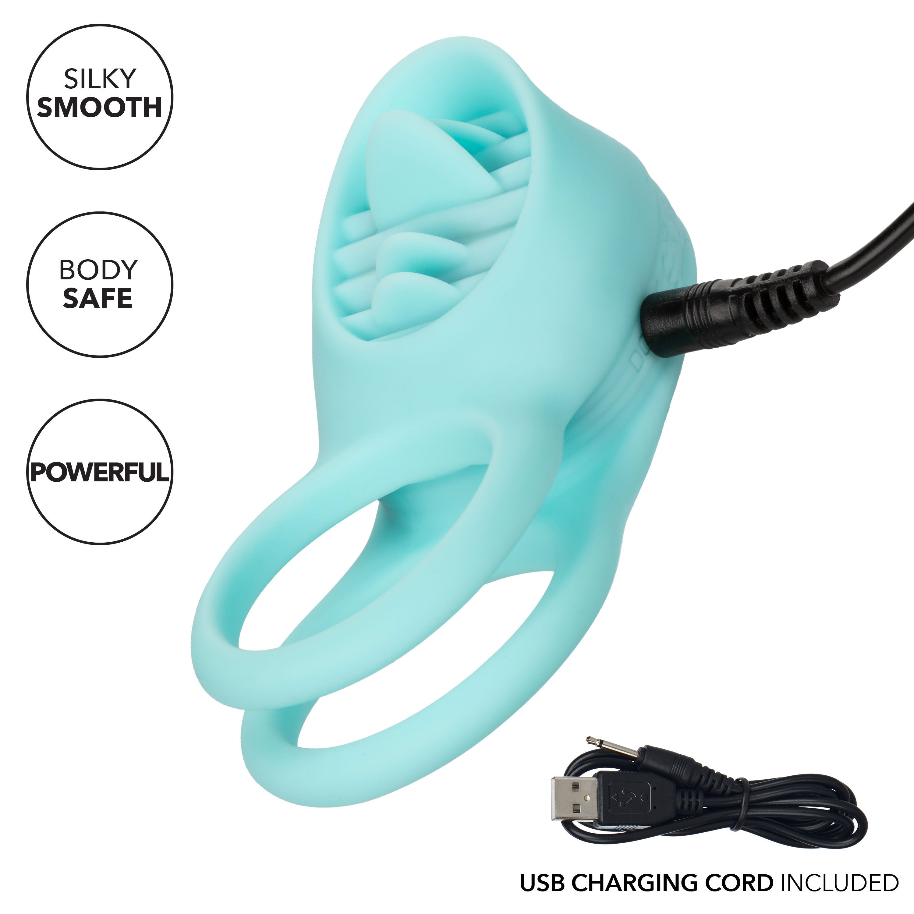 Silicone Rechargeable French Kiss Enhancer – Vibrator with 12 Functions and Flickering Teaser Ring > Cock Ring > Vibrating