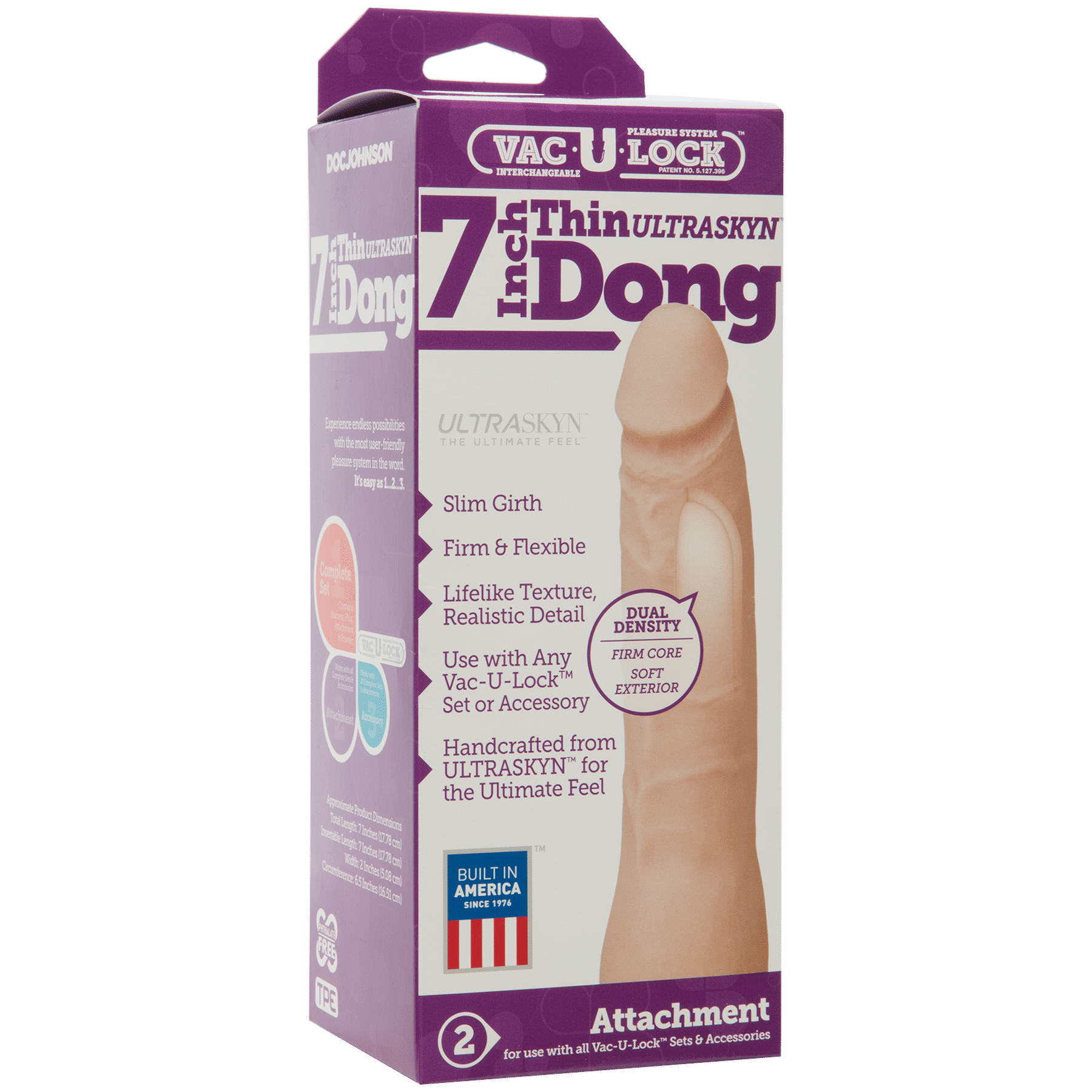 Vac-U-Lock 7 Inch Ultraskyn Thin Dong Vanilla Realistic Toy > Dildos > Slim Dildos