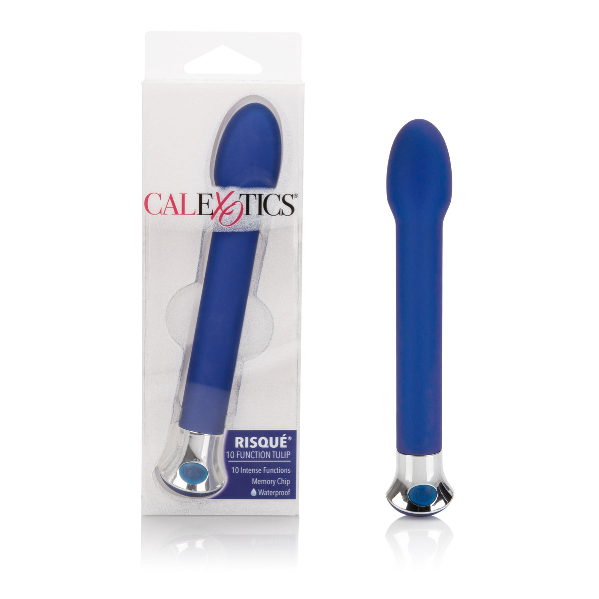 10-Function Risque Tulip Vibrator in Sleek Black Design Blue STIMULATORS