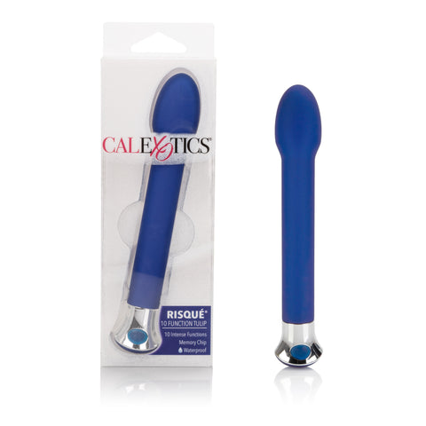 10-Function Risque Tulip Vibrator in Sleek Black Design Blue STIMULATORS