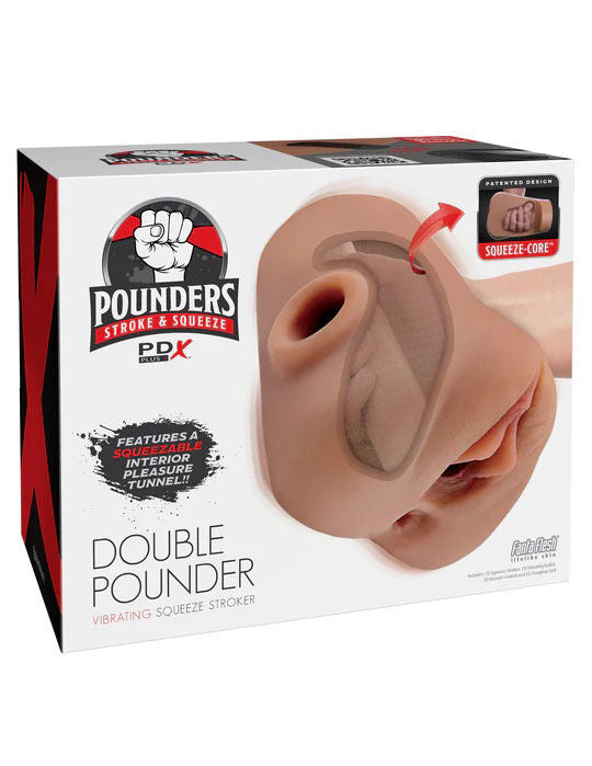 Pdx Plus Double Pounder Vibrating Squeeze Stroker Toy Light Brown Masturbation Aids for Males