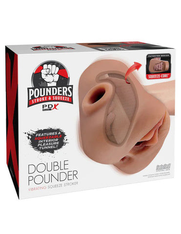 Pdx Plus Double Pounder Vibrating Squeeze Stroker Toy Light Brown Masturbation Aids for Males