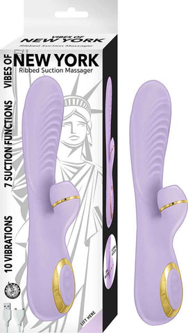 Vibes Of New York Ribbed Rechargeable Clitoral Massager Lavender VIBRATORS-RABBIT-MULTI