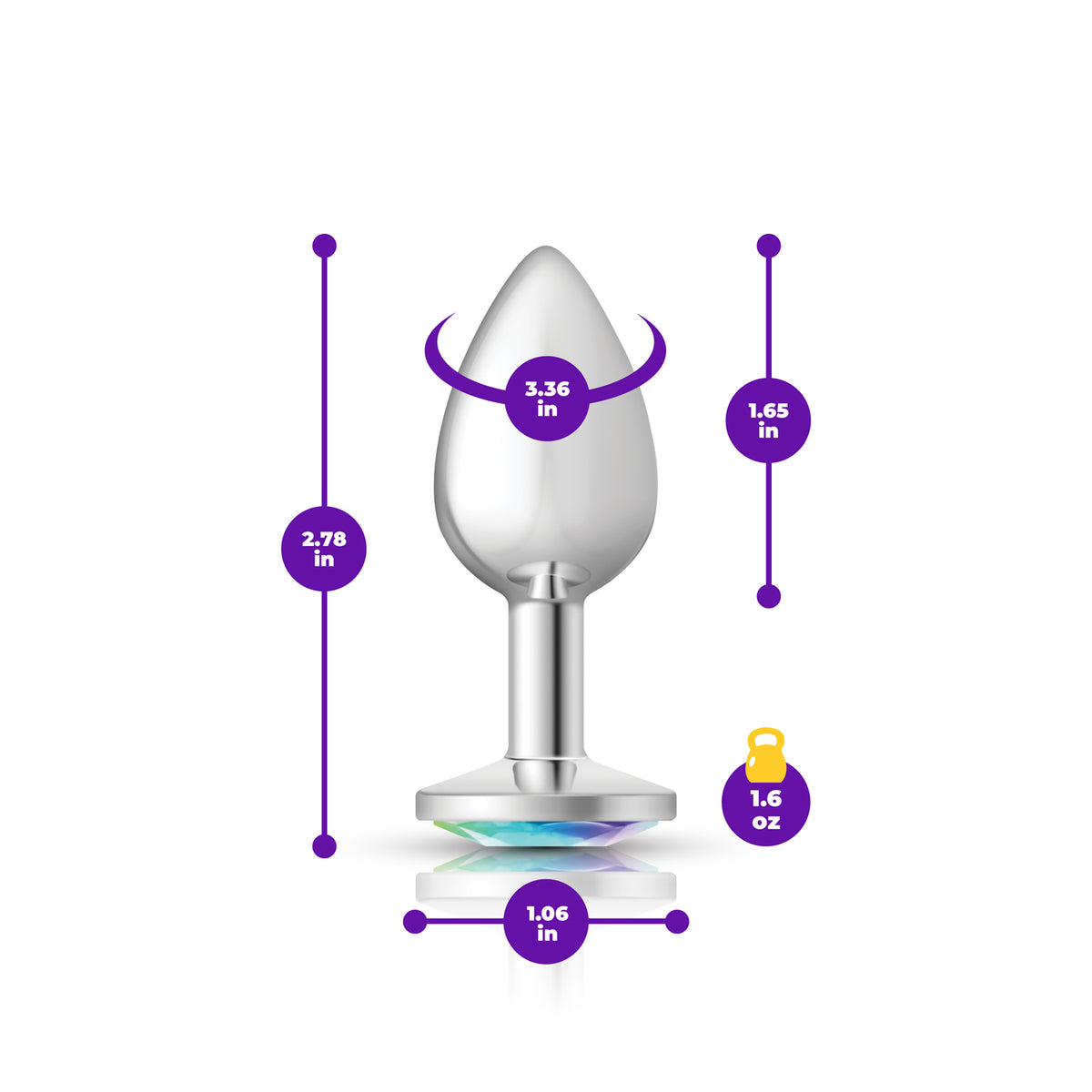 Cheeky Charms Silver Round Butt Plug with Clear Iridescent Jewel Small (6.78cm) > Anal Range > Jewel Butt Plugs