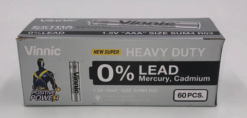 Vinnic Extra Heavy Duty AAA Batteries 60 Pack Box Power Cells Batteries