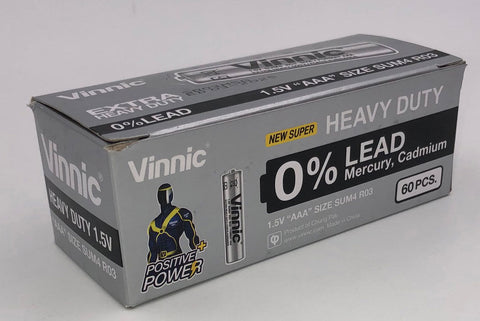 Vinnic Extra Heavy Duty AAA Batteries 60 Pack Box Power Cells Batteries