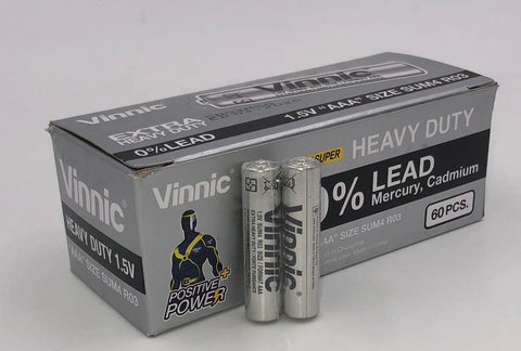 Vinnic Extra Heavy Duty AAA Batteries 60 Pack Box Power Cells Batteries