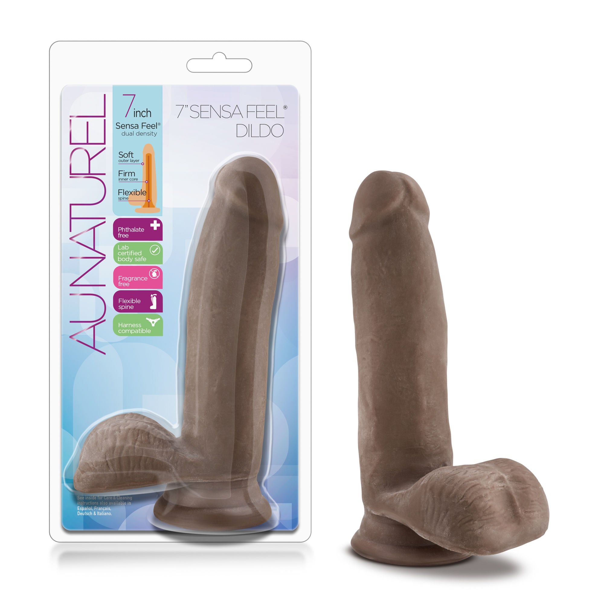 Au Naturel 7 Inch Sensa Feel (Chocolate) – Flexible Dildo Dongs Realistic