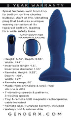 Sway With Me Navy Blue Vibrating Anal Plug With Spiral Texture Blue > Anal Range > Butt Plugs