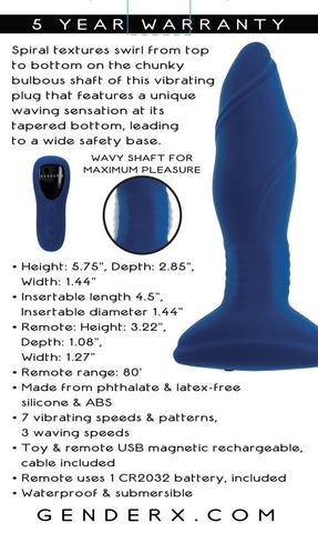 Sway With Me Navy Blue Vibrating Anal Plug With Spiral Texture Blue Butt Plugs