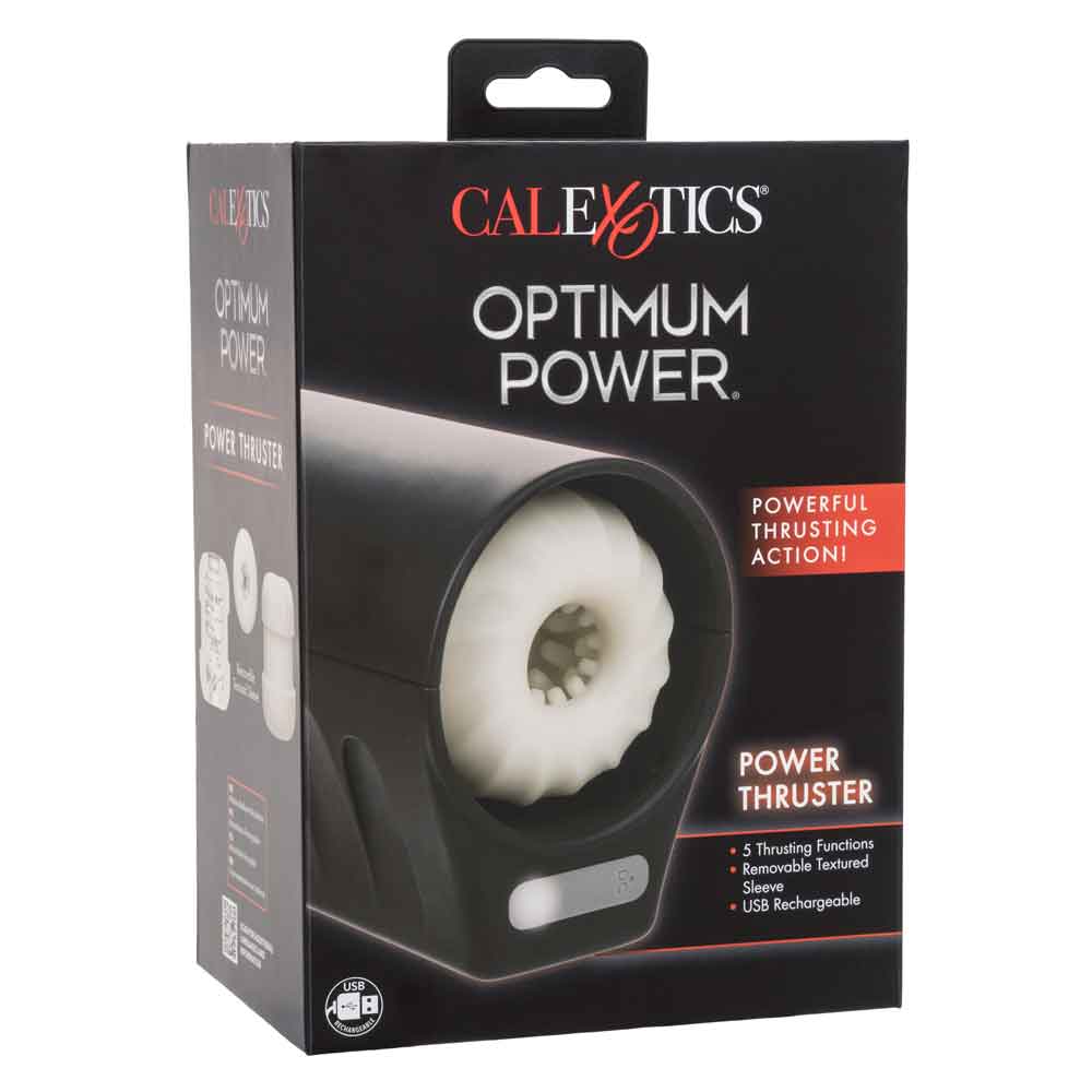 Optimum Power Power Thruster USB Rechargeable Textured Stroker Sleeve with 5 Thrusting Functions Masturbation Aids for Males