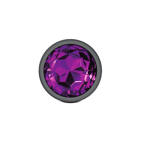Cheeky Charms Gunmetal Round Butt Plug with Purple Jewel Large > Anal Range > Jewel Butt Plugs