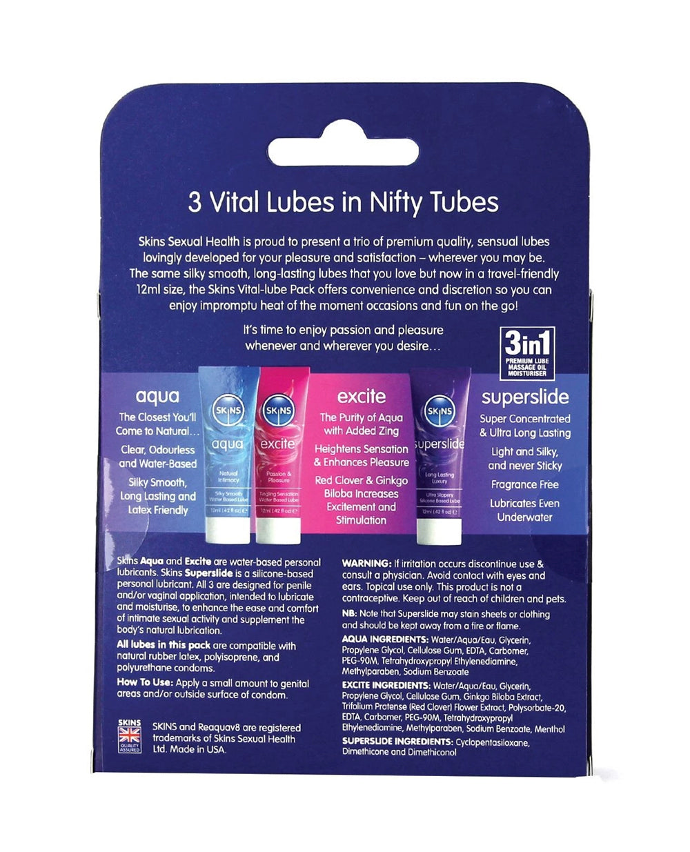 Skins Vital Sampler Tubes (3 Pack) – Lubricant Sampler Set 12ml > Lube > Water Based