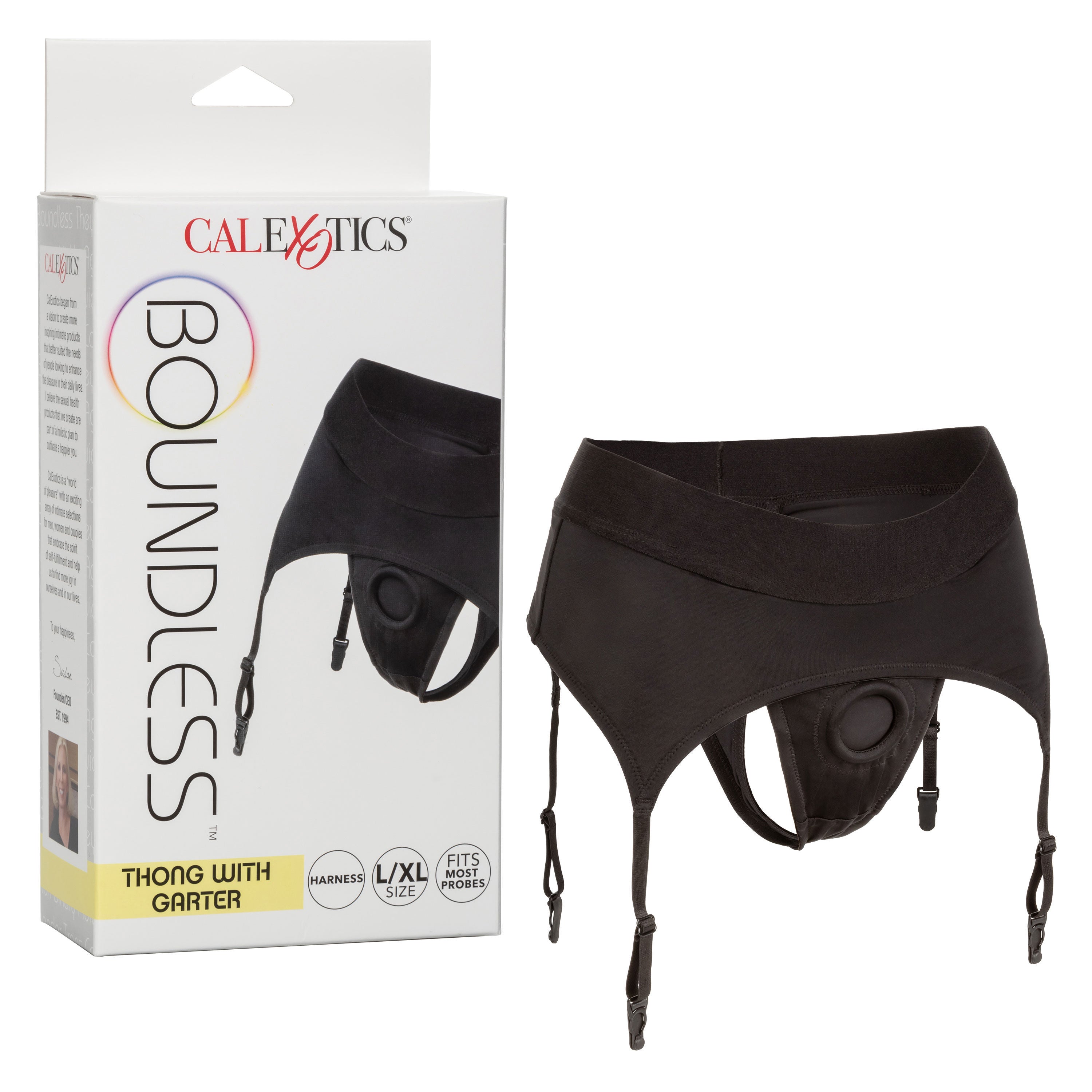 Boundless Black Thong with Garter Harness for L/XL Comfort Harnesses & Strap-Ons