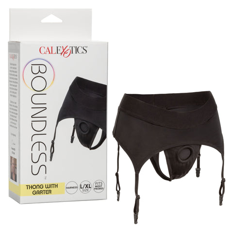 Boundless Black Thong with Garter Harness for L/XL Comfort Harnesses & Strap-Ons