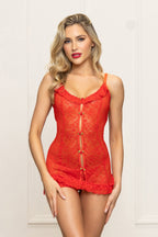 Red Lace Two Piece Chemise Set with G-String Adult Lingerie Red One Size > Clothes > Dresses and Chemises