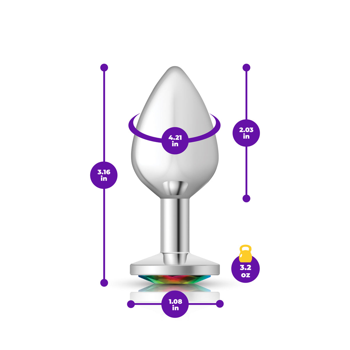 Cheeky Charms Silver Round Butt Plug with Rainbow Jewel Medium (8.03cm) > Anal Range > Jewel Butt Plugs