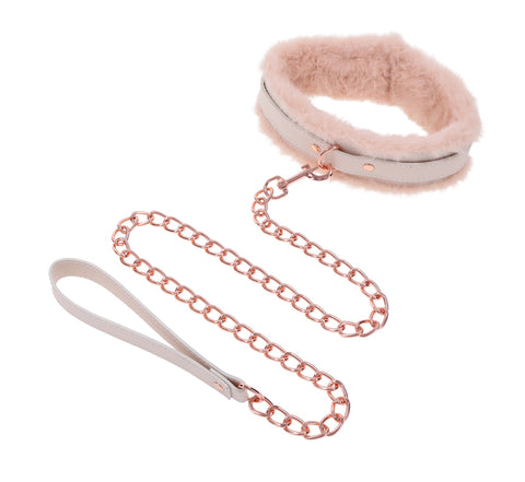 Peach Faux Fur Collar And Leash Set With Rose Gold Luxury Pink > Bondage Gear > Collars