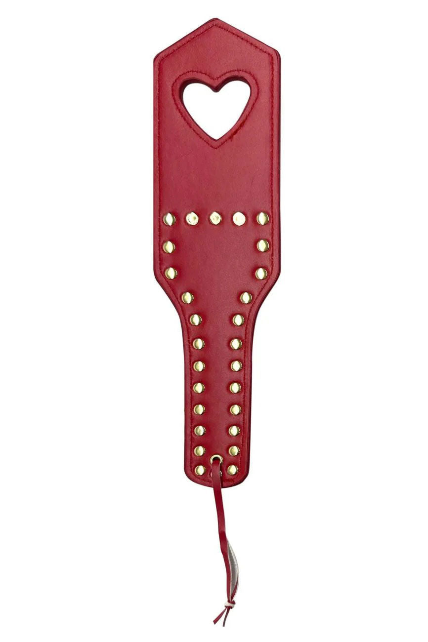 Spanker (Black/Red) – Premium Faux Leather Spanker With Studs and Heart Detail Red > Bondage Gear > Whips & Floggers