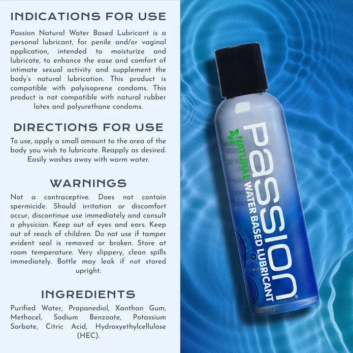 Passion Natural Water Based Lubricant 4 Ounces Adult Intimacy Water Based Lube