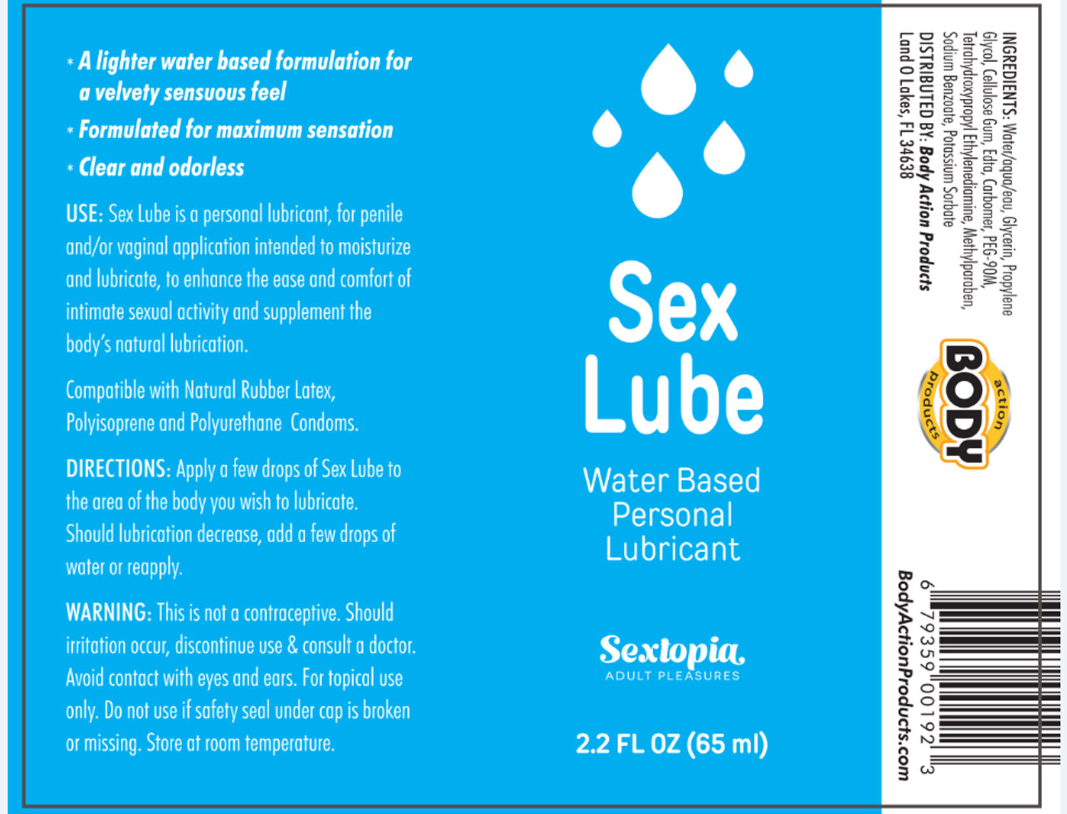 Water-Based Personal Lubricant 2.2 Oz Non-Greasy Intimacy Gel Water Based Lube