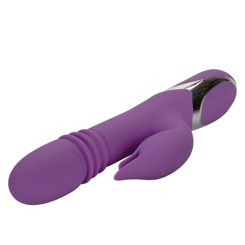 Enchanted Kisser Purple Silicone Rotating and Thrusting Vibrator with Clitoral Stimulator, USB Rechargeable, Waterproof, 12 Vibration Functions, 4 Shaft Rotation, 4 Thrusting Actions VIBRATORS-RABBIT