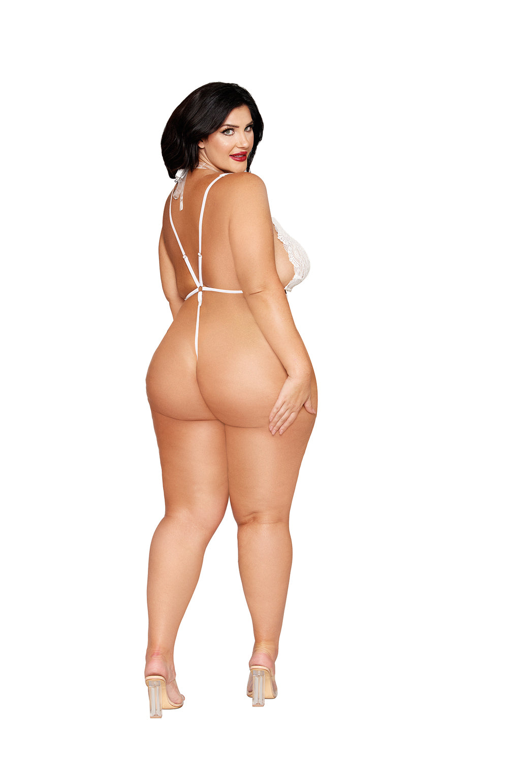 Queen Size White Teddy and Harness Lingerie Set Nylon Spandex > Clothes > Plus Size Lingerie