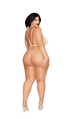 Queen Size White Teddy and Harness Lingerie Set Nylon Spandex > Clothes > Plus Size Lingerie