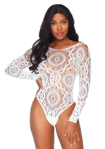 White Crochet Lace Thong Back Teddy Lingerie Bodysuit M/L Teddies