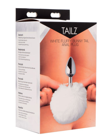White Fluffy Bunny Tail Weighted Metal Anal Plug for Beginners Tails