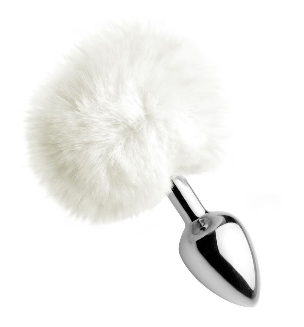 White Fluffy Bunny Tail Weighted Metal Anal Plug Petite Beginner Size > Anal Range > Tail Butt Plugs