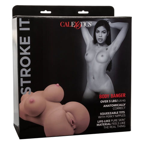 Stroke It Body Banger Male Masturbator Real Flesh Brown Strokers - Manual