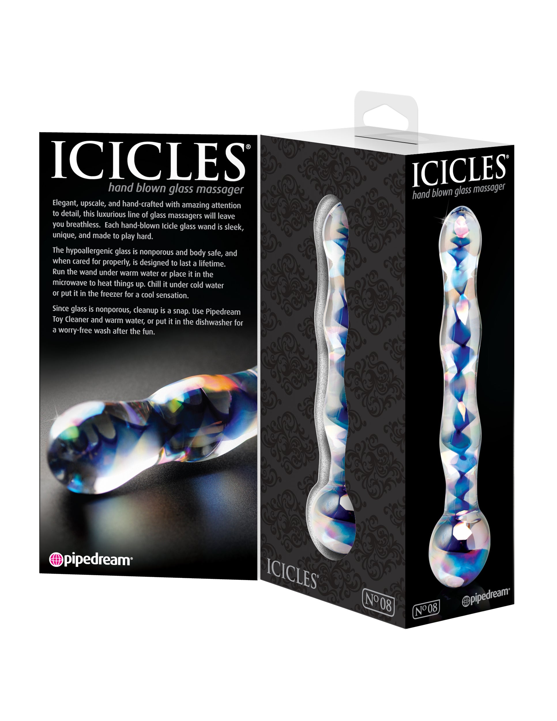 Pipedream Icicles No. 8 (Clear Blue) – Handcrafted Luxury Glass Massager Wand > Glass > Toys