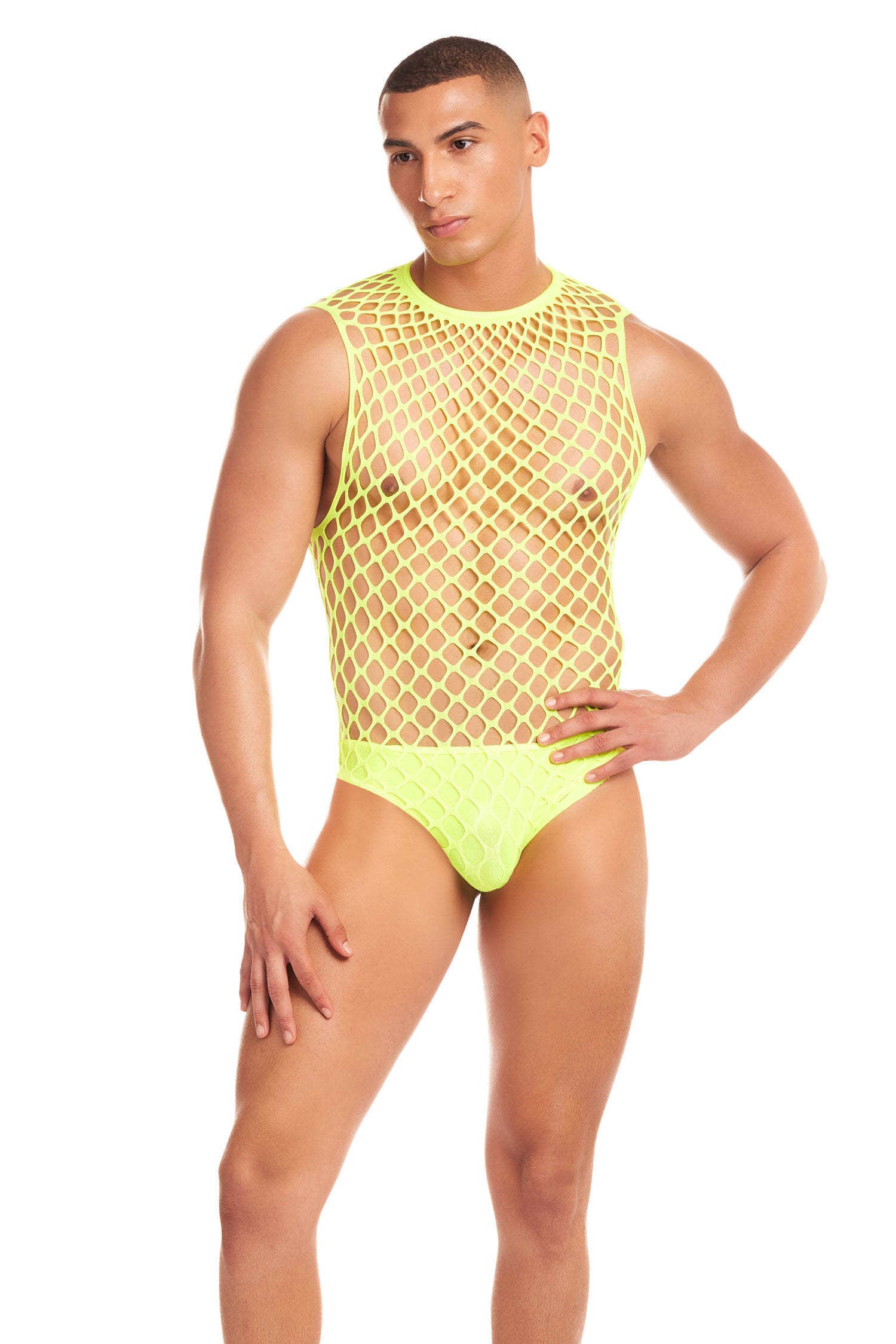 Full Effect White Two Piece Adult Intimate Bodysuit Set Small Medium Yellow Bodystocking