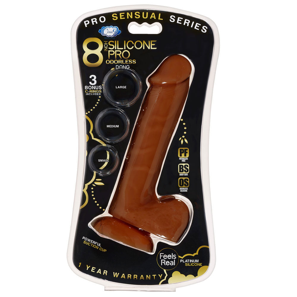 Cloud 9 Premium Silicone 8 Inch Dong with Three Cock Rings Dongs Realistic