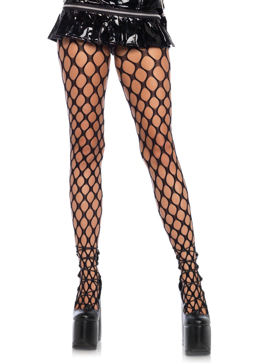 Jumbo Pothole Net Tights Black One Size Lingerie Stockings Black Hosiery