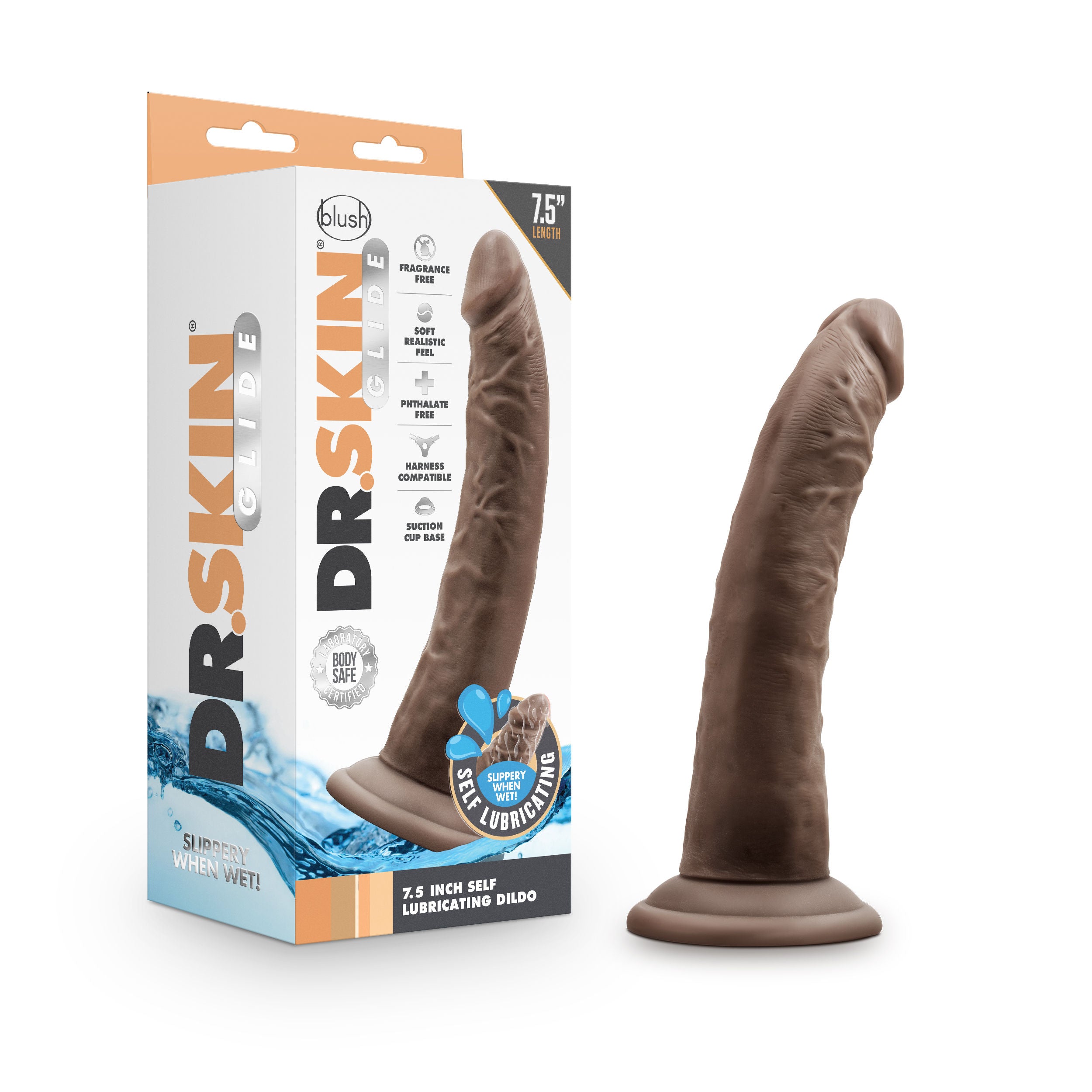Dr Skin Glide 7.5 Inch Realistic Self Lubricating Dildo Chocolate Dongs Realistic