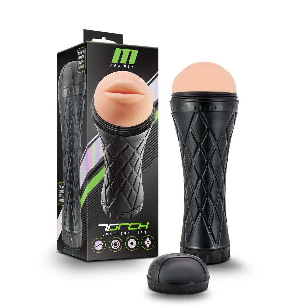 M for Men Torch Vanilla Mouth Masturbator with Suction Grip Strokers - Manual