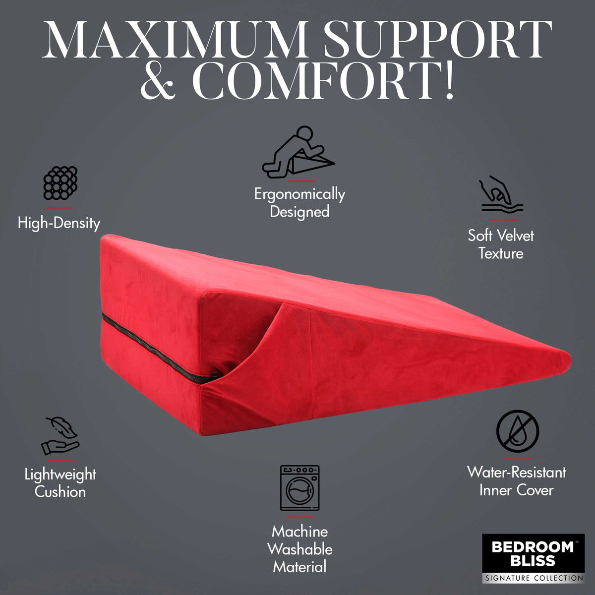 Love Large Wedge Pillow (Red) – Velvet Soft Adult Intimacy Play Pillow > Sex Toys > Sex Positioners